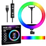 Aro de Luz LED RGB y Cálida 26 cm MJ26 con Trípode Ajustable 2.1 M y Soporte para Celular - Imagen 5