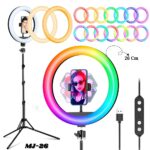 Aro de Luz LED RGB y Cálida 26 cm MJ26 con Trípode Ajustable 2.1 M y Soporte para Celular - Imagen 2