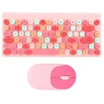 Combo Kit Teclado y Mouse Inalámbrico Estilo Máquina de Escribir Retro Rosa Multicolor